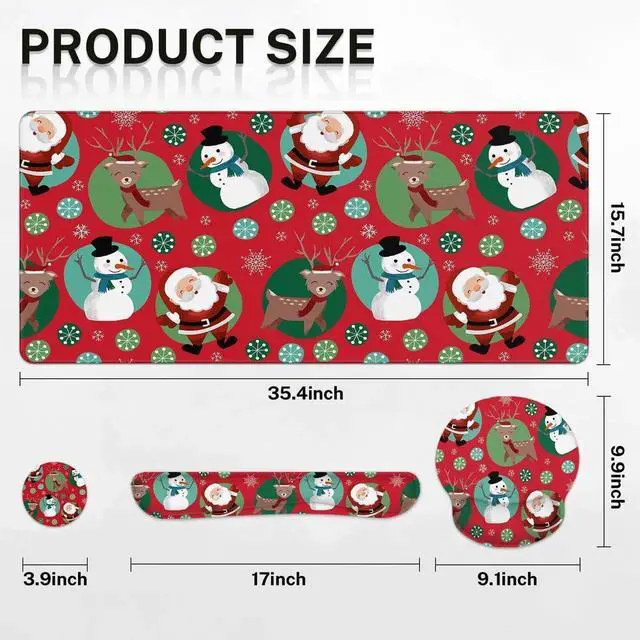 Alt view image 5 of 5 - Britimes Merry Christmas Reindeer Keyboard Mouse Pad Set Snowman Xmas 4in1 Large Mousepad+Keyboard Wrist Rest+Mouse Wrist Rest+Coaster Ergonomic Design for Home Office Computer 35.4 * 15.7 inches