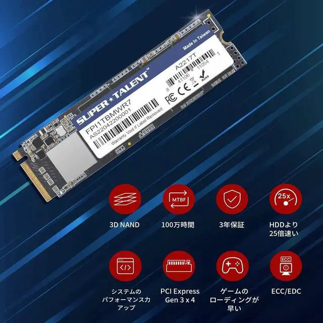 Alt view image 2 of 5 - Super Talent M.2 PCIe NVMe EX 1TB FPI1TBMWR7 PCIe Gen 3X4