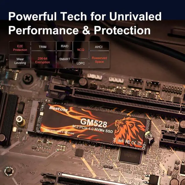 Alt view image 2 of 5 - 2TB M.2 SSD NVMe PCIe 2280 Internal Solid State Hard Drive, Up to 5000 MB/s, 3D NAND SLC Cache, SSD for Gaming PC Storage, Business Laptop, Home Entertainment, Creative Workflow GM528
