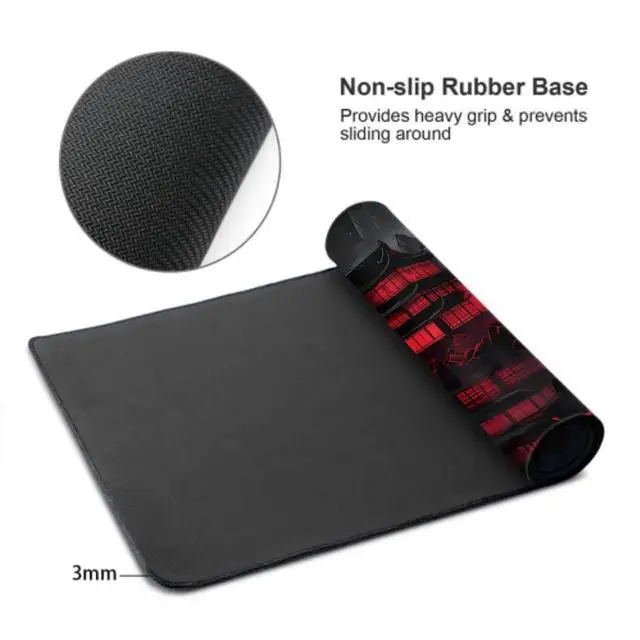 Alt view image 2 of 5 - Black Red Japanese Mouse Pad XXL 35.4 X 15.7 Inch Design Style Extended Large Gaming Mousepad Keyboard Full Desk Mat Non-Slip Rubber Base Stitched Edges for Home Office