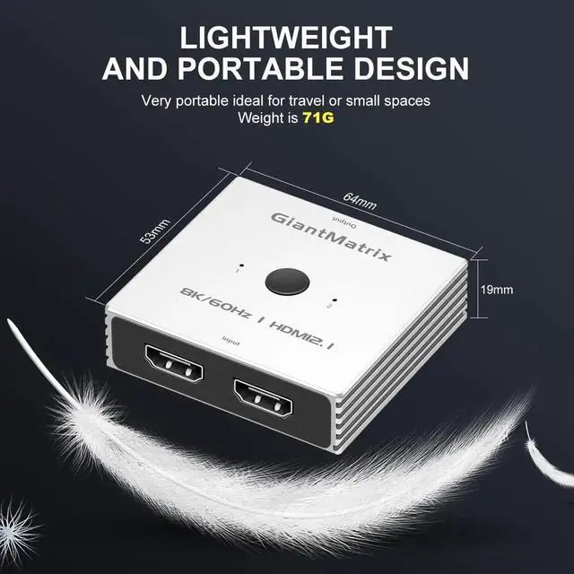 Alt view image 2 of 5 - HDMI Switch 4K 120Hz 2 in 1 Out 2 Port Switch 1 Monitors 2 Computers Hdmi 4K 144Hz KVM Switch Monitor HDMI 8K 60Hz