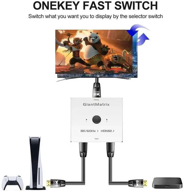 Alt view image 3 of 5 - HDMI Switch 4K 120Hz 2 in 1 Out 2 Port Switch 1 Monitors 2 Computers Hdmi 4K 144Hz KVM Switch Monitor HDMI 8K 60Hz