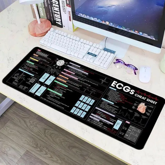 Alt view image 2 of 5 - ECG Cheat Sheet Mouse Mat Quick Guide for Interpreting Heart Rhythms, Large Desk Mat for Students, Nurses, and Medical Practitioners, Essential Computer Accessory for Study, Work, and Learning NNA