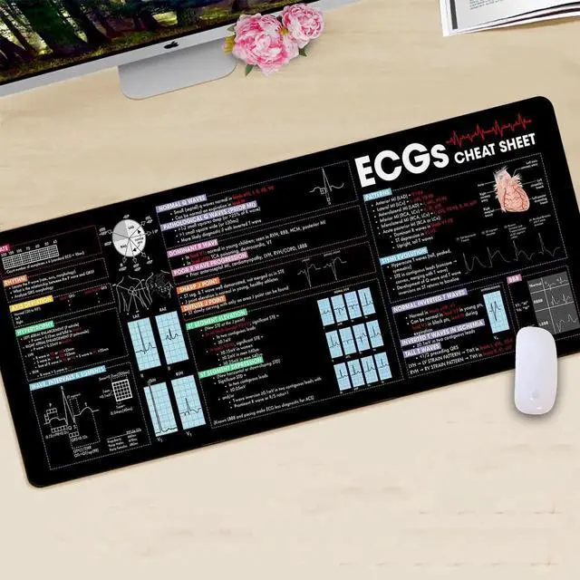 Alt view image 3 of 5 - ECG Cheat Sheet Mouse Mat Quick Guide for Interpreting Heart Rhythms, Large Desk Mat for Students, Nurses, and Medical Practitioners, Essential Computer Accessory for Study, Work, and Learning NNA