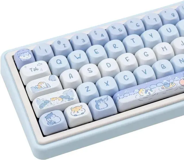 Main image of Light Blue Hamster Keycaps Kawaii, Thick PBT MOA Profile Keycaps, Dye Sublimation Custom Key Caps, 132 Keys White and Blue Design for ANSI Layout Cute Style Mechanical Keyboard