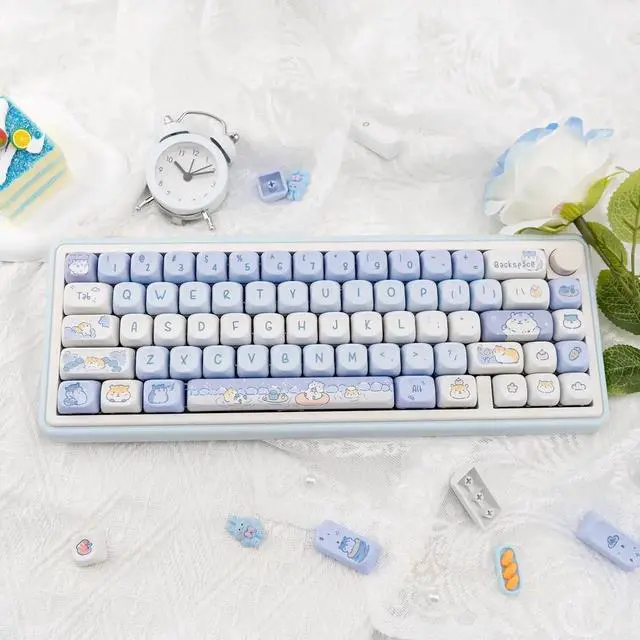 Alt view image 4 of 5 - Light Blue Hamster Keycaps Kawaii, Thick PBT MOA Profile Keycaps, Dye Sublimation Custom Key Caps, 132 Keys White and Blue Design for ANSI Layout Cute Style Mechanical Keyboard