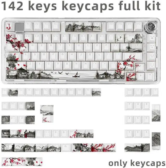 Alt view image 2 of 5 - GEKUCAP PBT Keycaps Set 142 Keys, Shine Through White Japanese Keycap, Plum Blossom Custom Double Shot Keycap Set, Cherry Profile Dye-Sublimation Key caps for Cherry MX Mechanical Keyboards