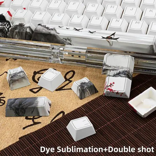 Alt view image 3 of 5 - GEKUCAP PBT Keycaps Set 142 Keys, Shine Through White Japanese Keycap, Plum Blossom Custom Double Shot Keycap Set, Cherry Profile Dye-Sublimation Key caps for Cherry MX Mechanical Keyboards