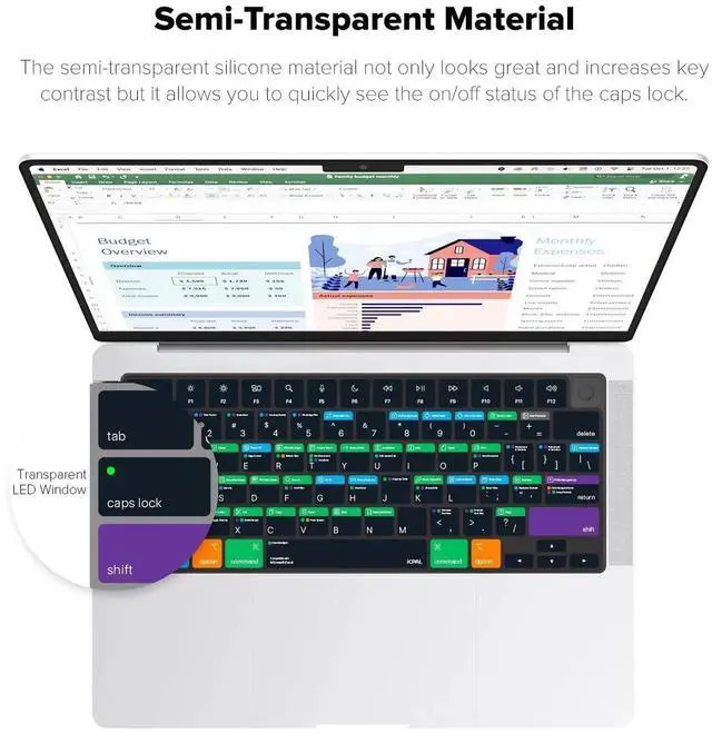 Alt view image 5 of 5 - JCPal Microsoft Excel Shortcut Guide Keyboard Cover for Apple MacBook Pro 14 inch (M1-M5) and MacBook Pro 16 inch (M1-M4) and MacBook Air 13 inch and MacBook Air 15 inch (M2-M4) (US-Layout)