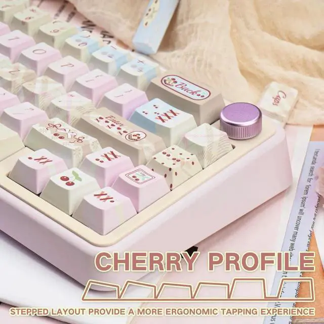 Alt view image 2 of 5 - COOMICKEY Dye Sub PBT Keycaps Set 145 Keys, Cute Pink Keycap, Cherry Profile Custom Keycaps 60 65 75 100 Percent for 61/64/68/84/87/100/104/108 ANSI ISO Layout MX Switches Gaming Mechanical Keyboard