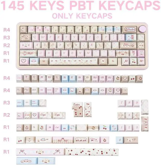 Alt view image 3 of 5 - COOMICKEY Dye Sub PBT Keycaps Set 145 Keys, Cute Pink Keycap, Cherry Profile Custom Keycaps 60 65 75 100 Percent for 61/64/68/84/87/100/104/108 ANSI ISO Layout MX Switches Gaming Mechanical Keyboard