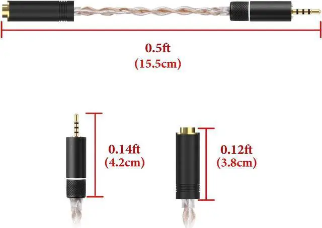 Alt view image 3 of 5 - Geekria 2.5mm Balanced Male to 4.4mm Balanced Female Headphones Adapter, Copper and Silverplated Upgrade Cable Conversion Audio Dongle Cable (0.5ft)