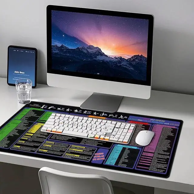 Main image of Mouse Pad with Excel, Word, Shortcuts Excel Cheat Sheet Desk Pad Portable Computer Mousepad Gaming, Office, Waterproof, Non-Slip, Stitched Edges 35.5 x 15.7inches x 3mm