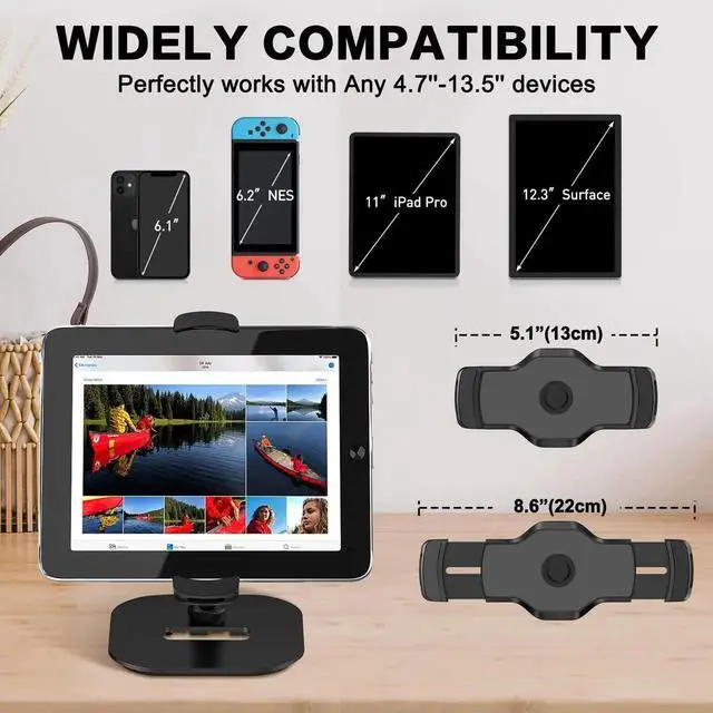 Alt view image 5 of 5 - AboveTEK Upgraded Desktop Tablet Stand, 360° Swivel Tablet & Phone Desk Mount Holders for Any 4.7''-13.5'' Display iPad/Cell Phones, Stylish & Sturdy Stands for Store Office Showcase Reception (Black)