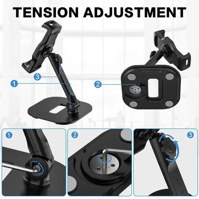 Alt view image 3 of 5 - AboveTEK Upgraded Desktop Tablet Stand, 360° Swivel Tablet & Phone Desk Mount Holders for Any 4.7''-13.5'' Display iPad/Cell Phones, Stylish & Sturdy Stands for Store Office Showcase Reception (Black)