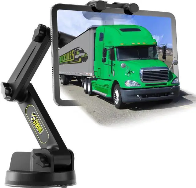 Alt view image 3 of 5 - Semi Truck Tablet Mount & Green Big Rig Truck Phone Mount, Heavy Duty Tablet & iPad Holder, Cell Phone Device Holder for Dashboard, Windshield and Window, Super Stable Suction Cup (1 TM & 1 PM)