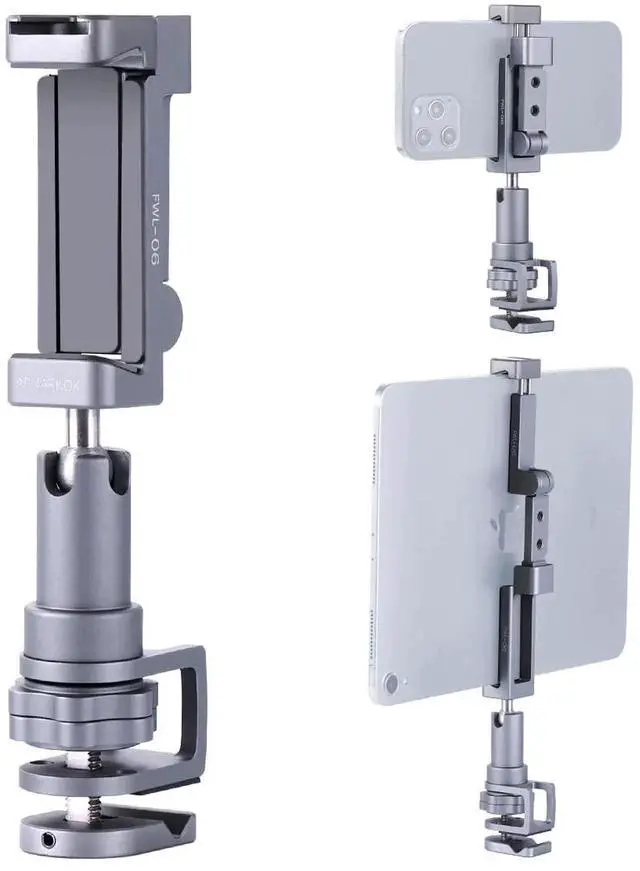 Main image of ARNARKOK Phone Tablet Holder for Kitchen Cabinet/Desk/Table/Rod,Compatible with 3.5~10" iPhone/Smartphone/Ipad/Tablet Mount,360°Adjustable Aluminum Alloy Arm Clip Mount