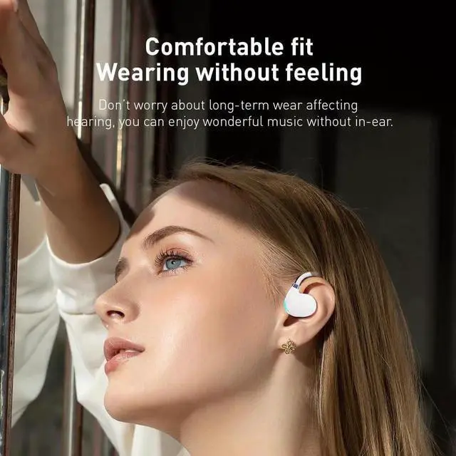 Alt view image 5 of 5 - IHAO Open Ear Air Conduction Headset Wireless Bluetooth Sport Headphones with Mic Earphone Lightweight Painless Wearing Sweatproof Earpiece Stereo Earphone for Running Hiking Bicycling-White