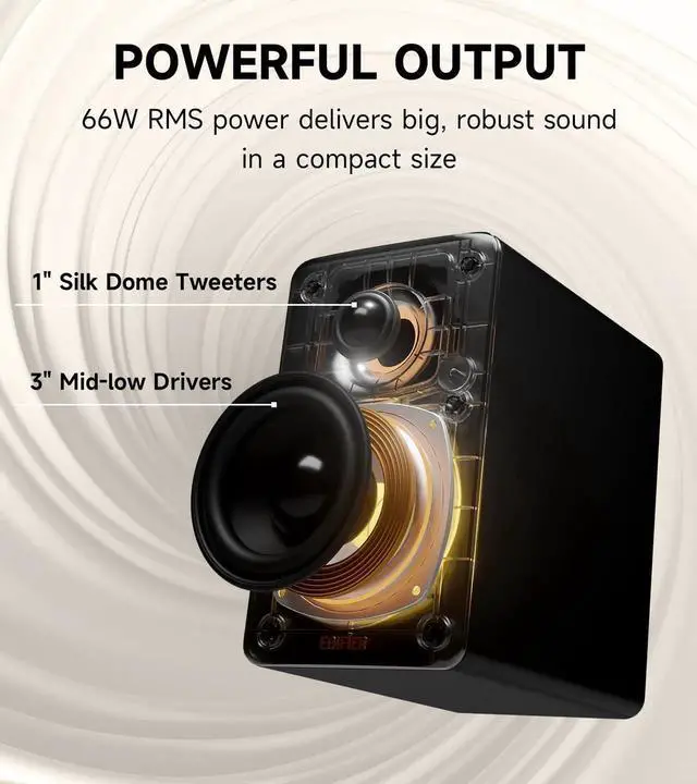 Alt view image 4 of 5 - Edifier M60 Multimedia Speaker Bluetooth 5.3, 66W RMS, Hi-Res Audio & Hi-Res Wireless Audio, LDAC,3" Mid Bass & 1" Tweeter, USB-C & Aux Inputs, Compact Desktop Speaker Black