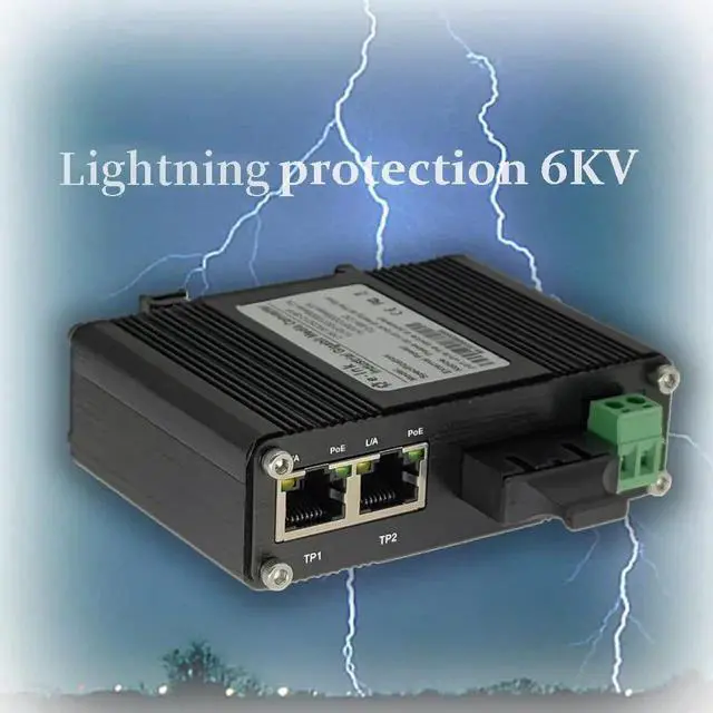 Alt view image 5 of 5 - Mini Industrial 2 Ports Gigabit PoE Media Converter Din Rail Mount Hardened Fiber Media Converter 802.3af/at Optical Converter Single Mode 20km with SC + 2 Rj45 Port 12~48V DC Input