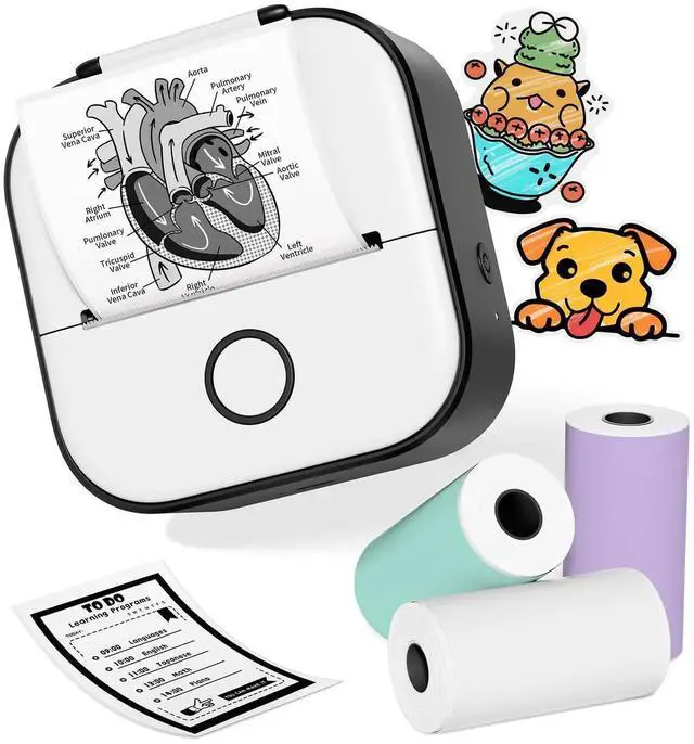 Main image of Ponek Mini Sticker Printer - T02 Mini Printer Sticker Maker, Print Pod Sticker Maker Machine with 3-Roll Paper, Thermal Portable Sticky Note Maker for Journal, Photos, Notes, Diagrams