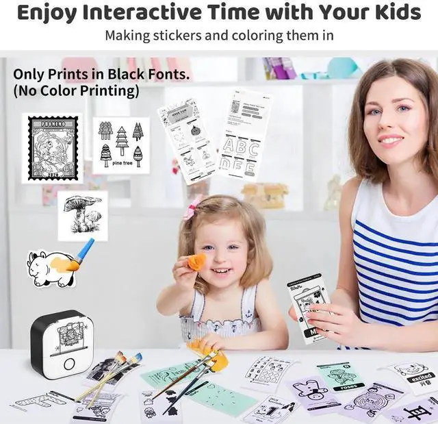 Alt view image 3 of 5 - Ponek Mini Sticker Printer - T02 Mini Printer Sticker Maker, Print Pod Sticker Maker Machine with 3-Roll Paper, Thermal Portable Sticky Note Maker for Journal, Photos, Notes, Diagrams