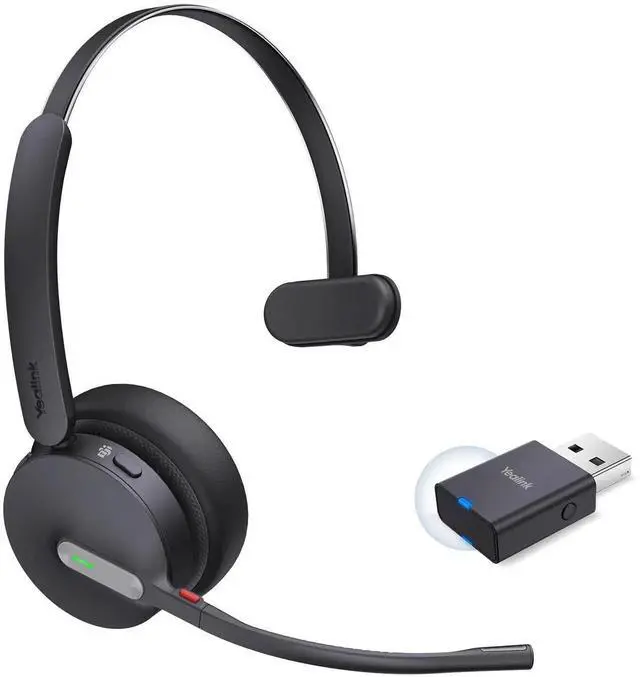 Main image of Yealink WH64 Hybrid Mono Wireless Headset with DECT Dongle, 492ft Range,Teams Zoom,Skype, UC Bluetooth Single On Ear Headphones with 3X Noise Cancelling Mic, 26H Talk Time, Office PC, Computer, Phone