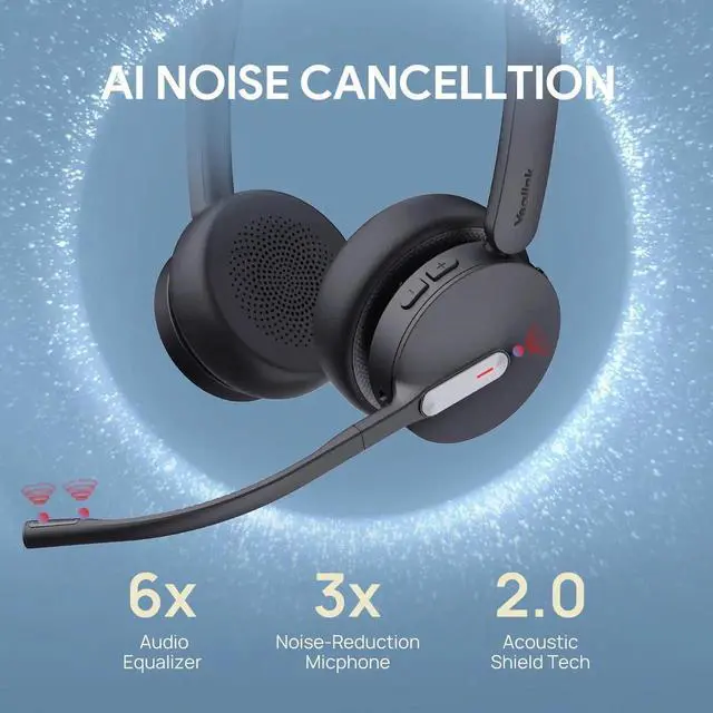 Alt view image 2 of 5 - Yealink WH64 Hybrid Mono Wireless Headset with DECT Dongle, 492ft Range,Teams Zoom,Skype, UC Bluetooth Single On Ear Headphones with 3X Noise Cancelling Mic, 26H Talk Time, Office PC, Computer, Phone