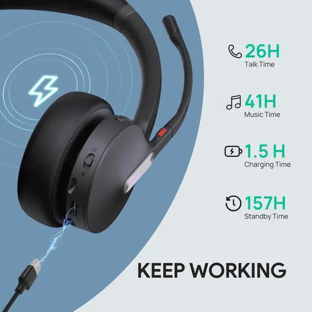 Alt view image 5 of 5 - Yealink WH64 Hybrid Mono Wireless Headset with DECT Dongle, 492ft Range,Teams Zoom,Skype, UC Bluetooth Single On Ear Headphones with 3X Noise Cancelling Mic, 26H Talk Time, Office PC, Computer, Phone