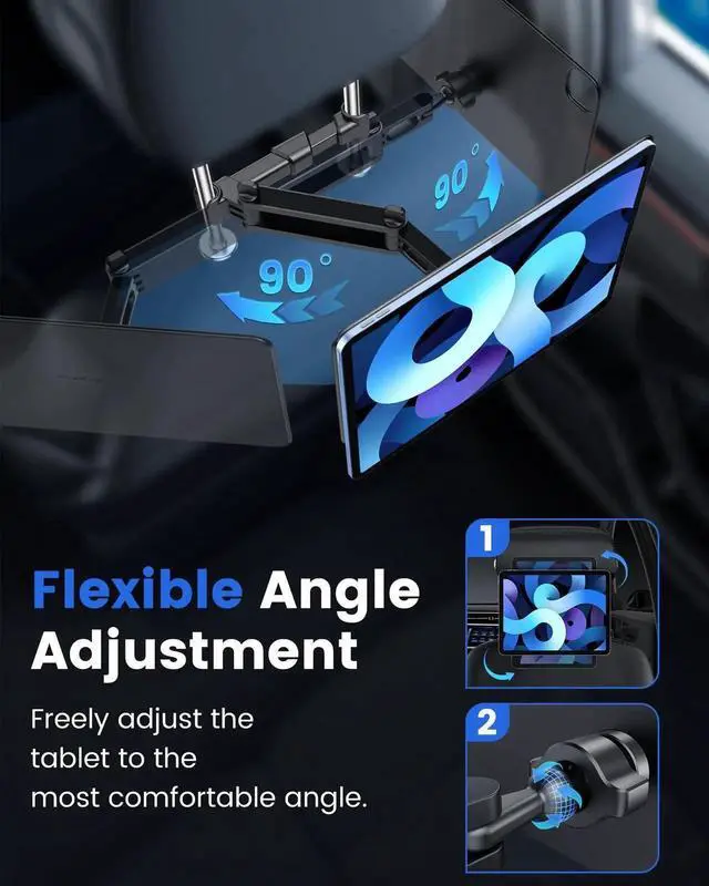 Alt view image 5 of 5 - KU XIU Car Headrest Magnetic Tablet Holder for iPad Pro/Air 11" M2/M3, Backseat Tablet Car Mount Adjustable Arm, Road Trip Essentials for Kids, for iPad Pro 11 1st/2nd/3rd/4th, iPad Air 10.9" 4/5th