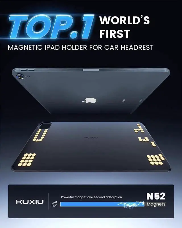 Alt view image 4 of 5 - KU XIU Car Headrest Magnetic Tablet Holder for iPad Pro/Air 11" M2/M3, Backseat Tablet Car Mount Adjustable Arm, Road Trip Essentials for Kids, for iPad Pro 11 1st/2nd/3rd/4th, iPad Air 10.9" 4/5th