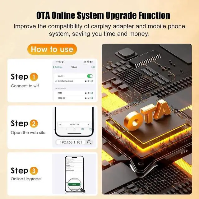 Alt view image 4 of 5 - 2in1 Wireless Carplay Adapter for iPhone Android,Plug n Play Easy Setup Automatic Reconnect,Convert Wired to Wireless Bluetooth Carplay Adapter Dongle,for Car Cadillac/Ford/Chevrolet (USB A/C)02w