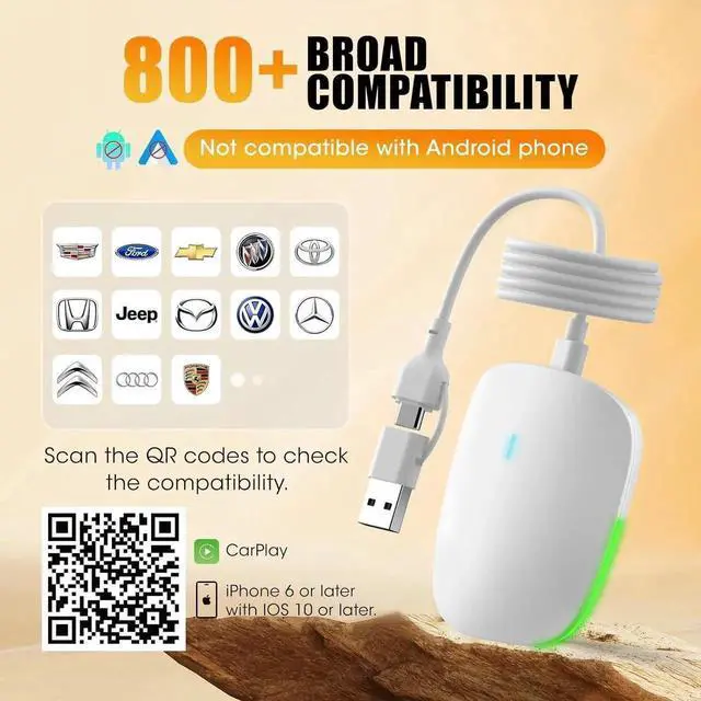 Alt view image 2 of 5 - 2in1 Wireless Carplay Adapter for iPhone Android,Plug n Play Easy Setup Automatic Reconnect,Convert Wired to Wireless Bluetooth Carplay Adapter Dongle,for Car Cadillac/Ford/Chevrolet (USB A/C)02w