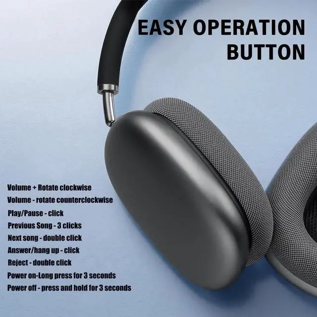 Alt view image 4 of 5 - Wireless Over Ear Headphones, Noise Canceling Bluetooth 5.3 Head-Phones with Microphones,Hi-Res Audio,24H Playtime,HiFi Audio Adjustable Heads for iPhone/Android/Samsung - Black (Black)