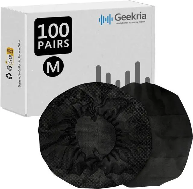 Main image of Geekria 100 Pairs Disposable Headphone Covers for Over-Ear and MRI Headsets, Stretchable Sanitary Ear Pads, Hygienic Earcup Cushion Protectors (M, Black)