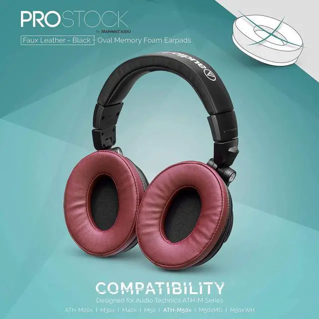 Alt view image 4 of 5 - Brainwavz ProStock ATH M50X Upgraded Earpads, Improves Comfort & Style Without Changing The Sound - Ear Pad Designed for ATH-M50X M50BTX M20X M30X M40X Headphones, Vegan Leather (Dark Red)