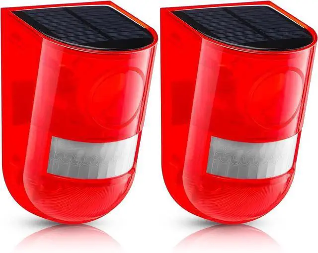 Main image of 16 Pack Solar Sound and Light Alarm Motion Sensor 129db Outdoor Security Siren Waterproof Activated Detector 6 LEDs Flash Warning Strobe System for Home, Farm (Red) Red -