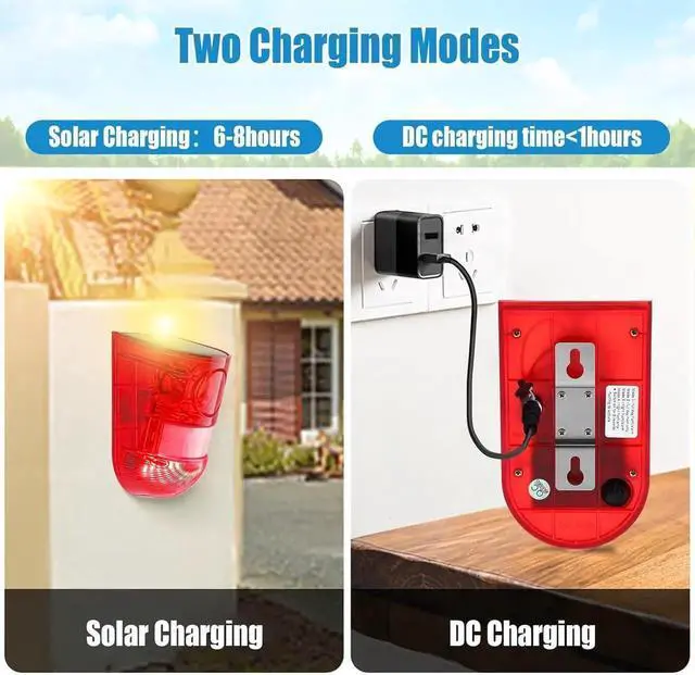 Alt view image 2 of 6 - 16 Pack Solar Sound and Light Alarm Motion Sensor 129db Outdoor Security Siren Waterproof Activated Detector 6 LEDs Flash Warning Strobe System for Home, Farm (Red) Red -