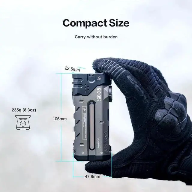 Alt view image 5 of 7 - SK05 Pro Flat LED Flashlight with 8000mAh Power Bank, Sidelight Combines Floodlight and Spotlight, 4360 High Lumens, Rechargeable, Magnetic Tail, IP68 Perfect for Camping, Outdoor Gray -