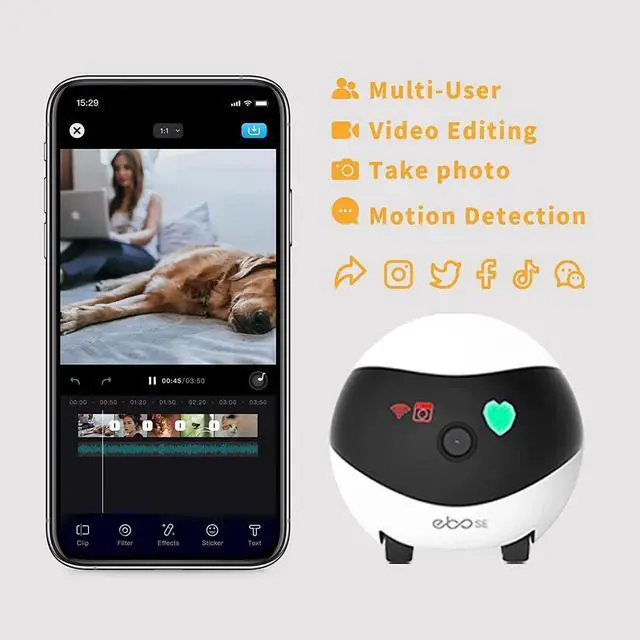 Alt view image 7 of 7 - SE FamilyBot Home Camera Robot: 1080P Movable Pet Camera Indoor, Battery-Operated, Auto-Recharge, Night Vision, 2-Way Talk, Local Storage, APP Control