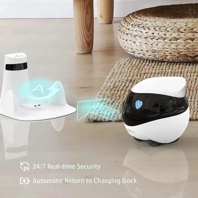 Alt view image 2 of 7 - SE FamilyBot Home Camera Robot: 1080P Movable Pet Camera Indoor, Battery-Operated, Auto-Recharge, Night Vision, 2-Way Talk, Local Storage, APP Control