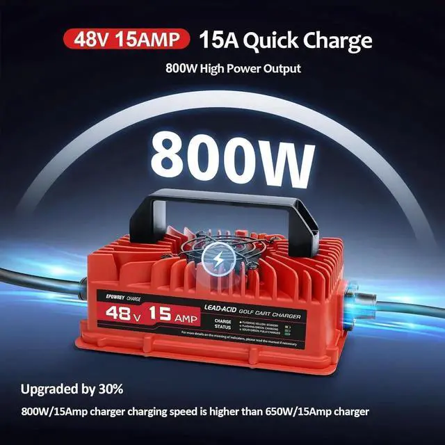 Alt view image 7 of 7 - 15 AMP 48 Volt Golf Cart Battery Charger for Club Car 3-Pin Round Plug,for Lead Acid Battery