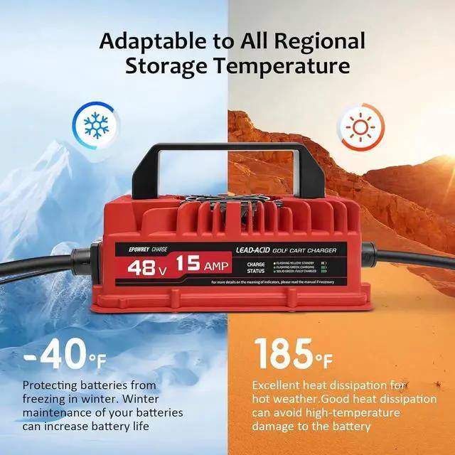 Alt view image 6 of 7 - 15 AMP 48 Volt Golf Cart Battery Charger for Club Car 3-Pin Round Plug,for Lead Acid Battery