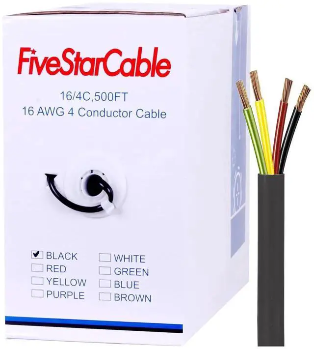 Main image of 16/4 500 Ft. 4 Conductors Audio Speaker Lightning Installation High-Power Home Wiring Cable Wire (Black, 16-4 500ft)