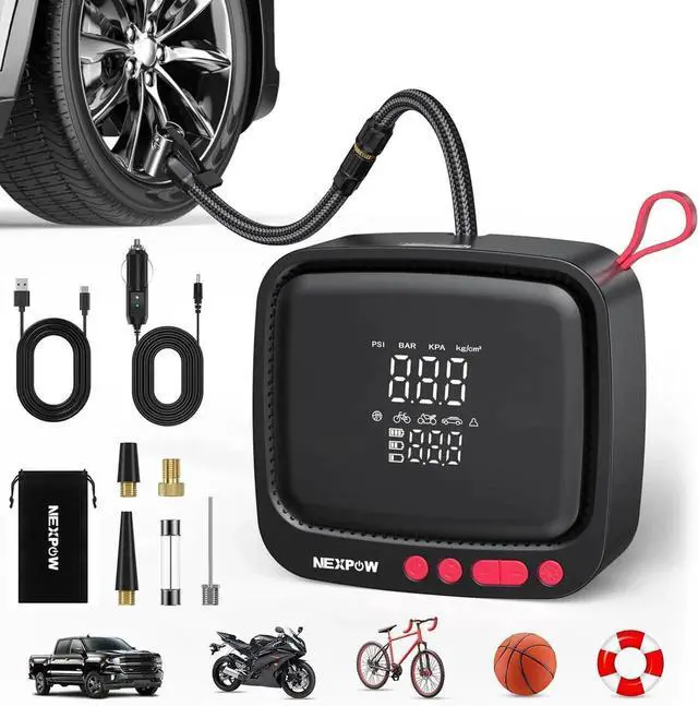 Main image of Tire Inflator Portable Air Compressor, 180 PSI Cordless Air Pump for Car Tires with Dual Digital Pressure Gauge & Auto Shut-Off, Portable Tire Pump for Car, Motorcycle, Bicycle, Ball and More