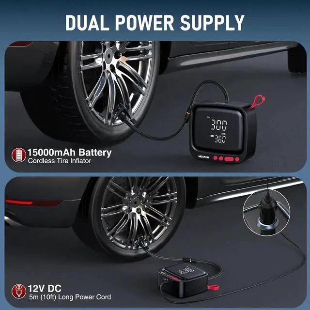 Alt view image 5 of 6 - Tire Inflator Portable Air Compressor, 180 PSI Cordless Air Pump for Car Tires with Dual Digital Pressure Gauge & Auto Shut-Off, Portable Tire Pump for Car, Motorcycle, Bicycle, Ball and More