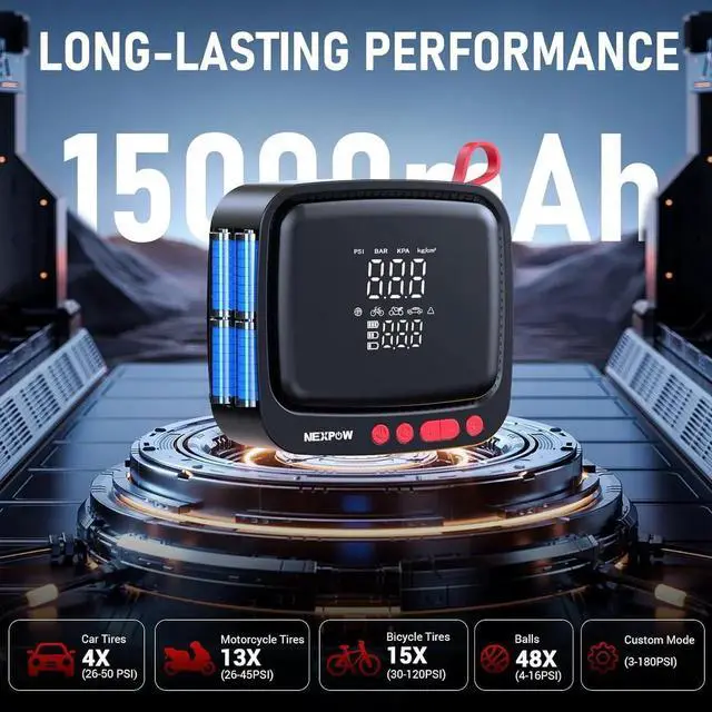 Alt view image 3 of 6 - Tire Inflator Portable Air Compressor, 180 PSI Cordless Air Pump for Car Tires with Dual Digital Pressure Gauge & Auto Shut-Off, Portable Tire Pump for Car, Motorcycle, Bicycle, Ball and More