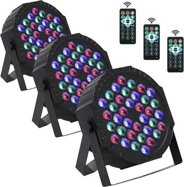 Main image of 3 Pack LED Par Lights DJ Stage Light 7 Channel Par Lighting for Stage with Remote Control and DMX Control Sound Activated Uplights Party Lights for Christmas Music Party Disco Wedding (36 LED)