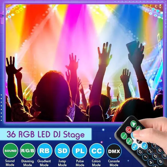 Alt view image 4 of 5 - 3 Pack LED Par Lights DJ Stage Light 7 Channel Par Lighting for Stage with Remote Control and DMX Control Sound Activated Uplights Party Lights for Christmas Music Party Disco Wedding (36 LED)