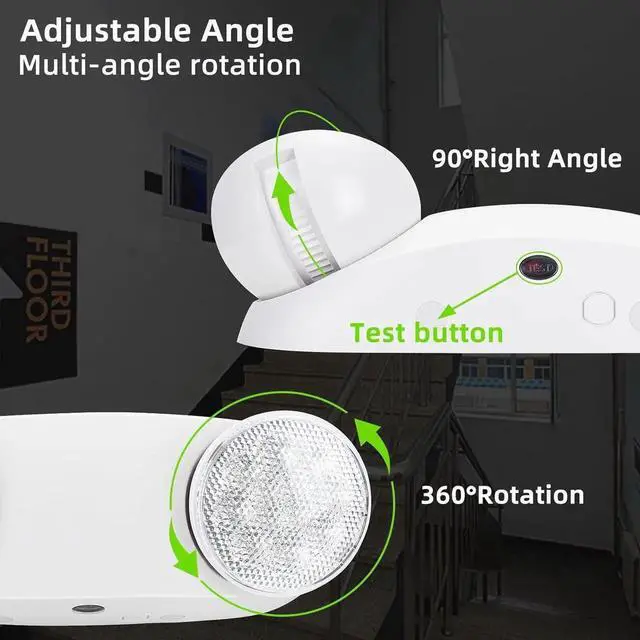 Alt view image 4 of 7 - RMC LED Emergency Lights with Battery Backup, Two Head Adjustable Commercial Emergency Lighting, AC120-277V, Hardwired Emergency Exit Light Fixtures for Home and Business, ETL Listed, 2 Pack